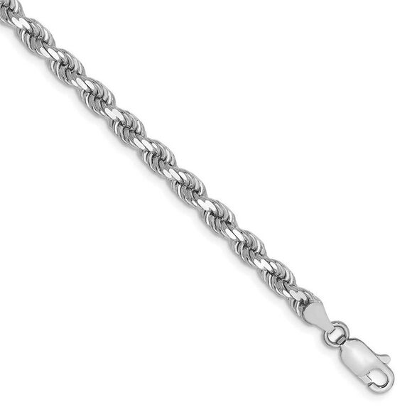 4mm 14k White Gold Diamond Cut Solid Rope Chain Bracelet 7 Inch